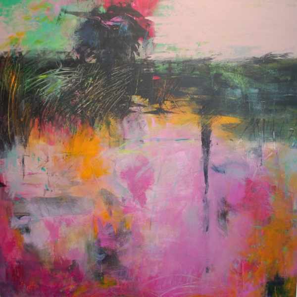 Pond with Pink and Gold, 48” x 48”<br />Acrylic on Canvas